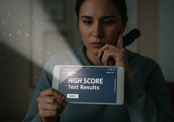 Person looking at NPD test results, contemplating the score