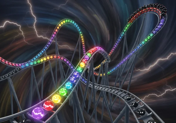 Metaphorical emotional rollercoaster showing intense mood swings.