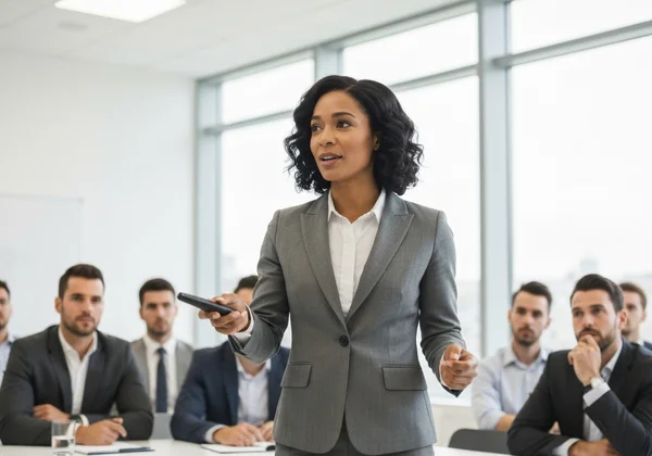 A boss taking credit, employees look displeased.