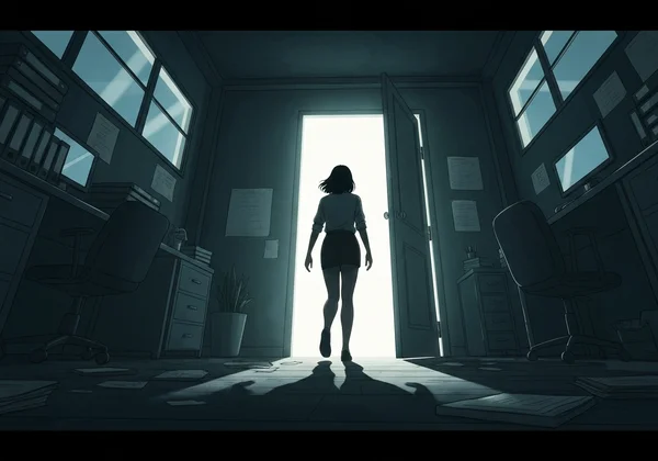 A person confidently walking away from a toxic office.