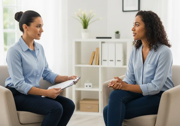 Therapist and client in session, discussing personality traits