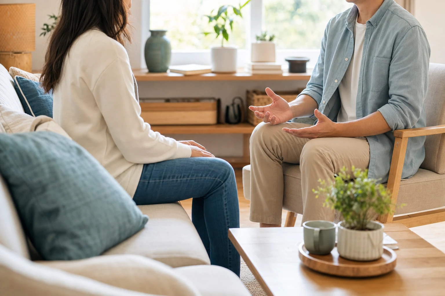 Couple discussing boundaries calmly