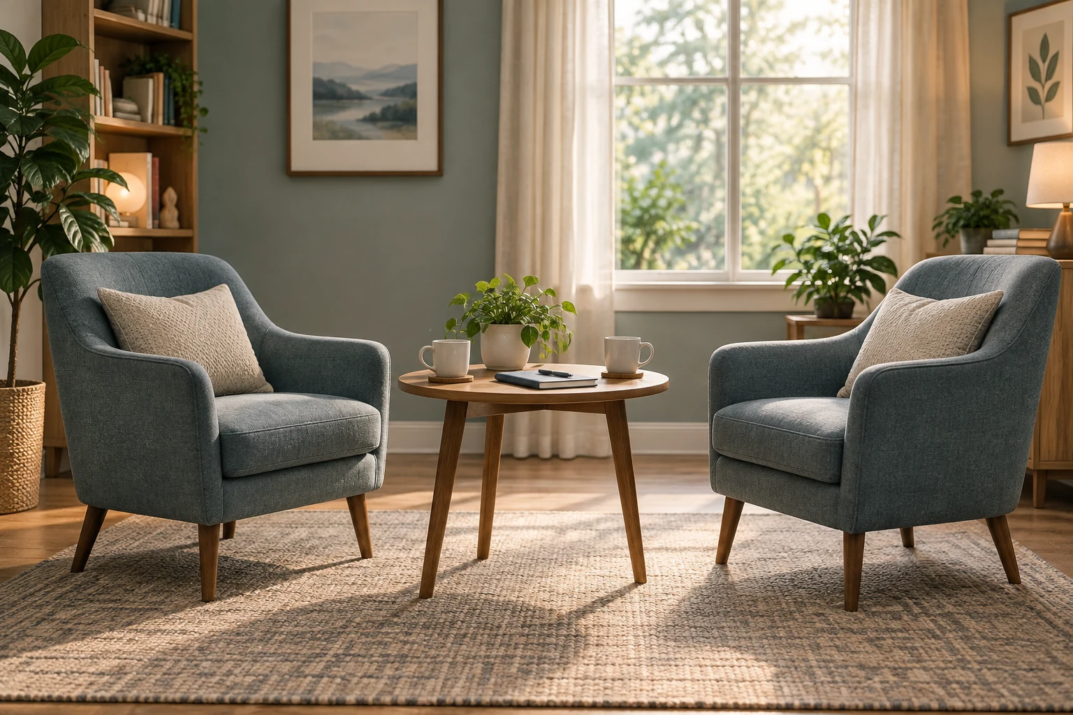Two chairs in calm conversation