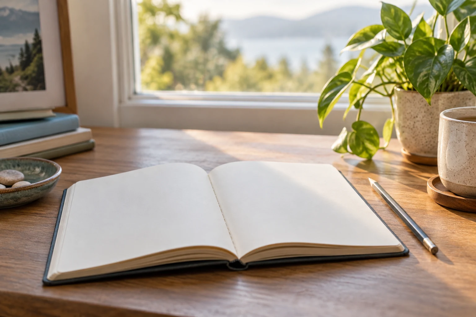 Reflective journal on a desk